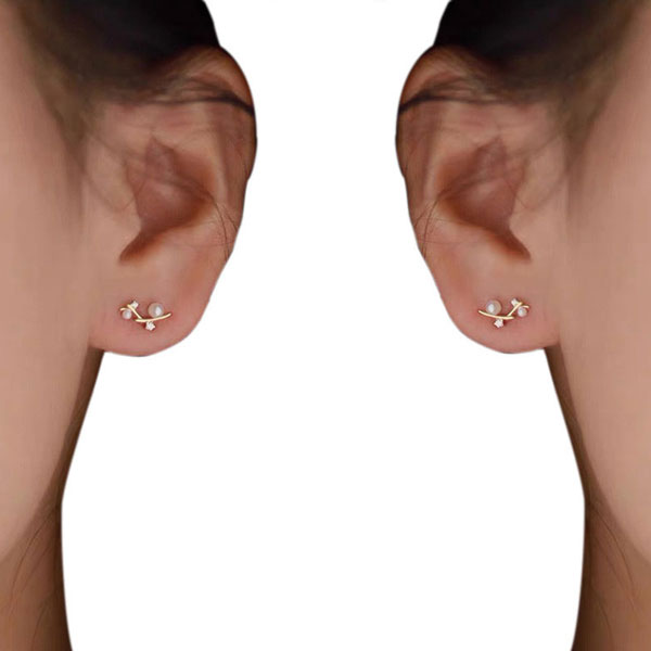 妙珍珠镶钻树杈造型耳钉耳环女小巧精致约会必备气质