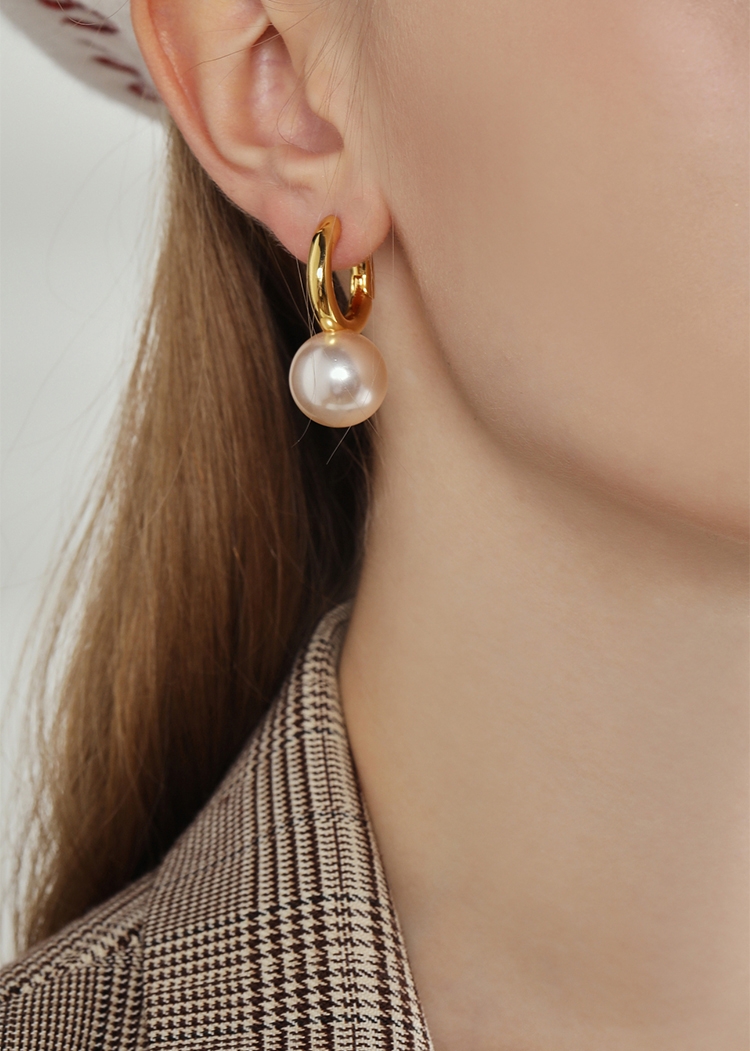 qimiao-法式高级感气质大珍珠圆耳环 耳钉 简约时髦精致通勤