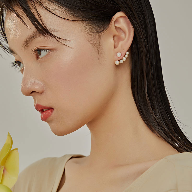 qimiao-气质扇形珍珠耳环美式优雅风耳环耳钉