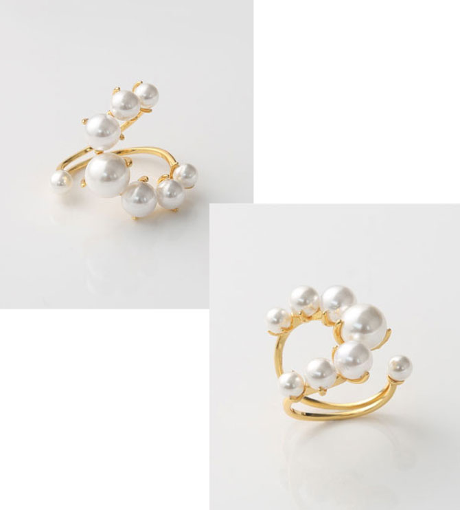 qimiao-月牙珍珠戒指 复古气质欧美法式食指戒