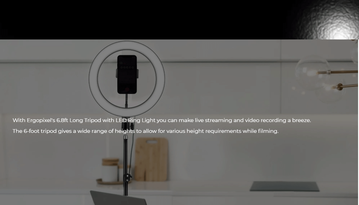 Product_奇妙_Ergopixel 6.8ft Long Tripod With LED Ring Light - Black