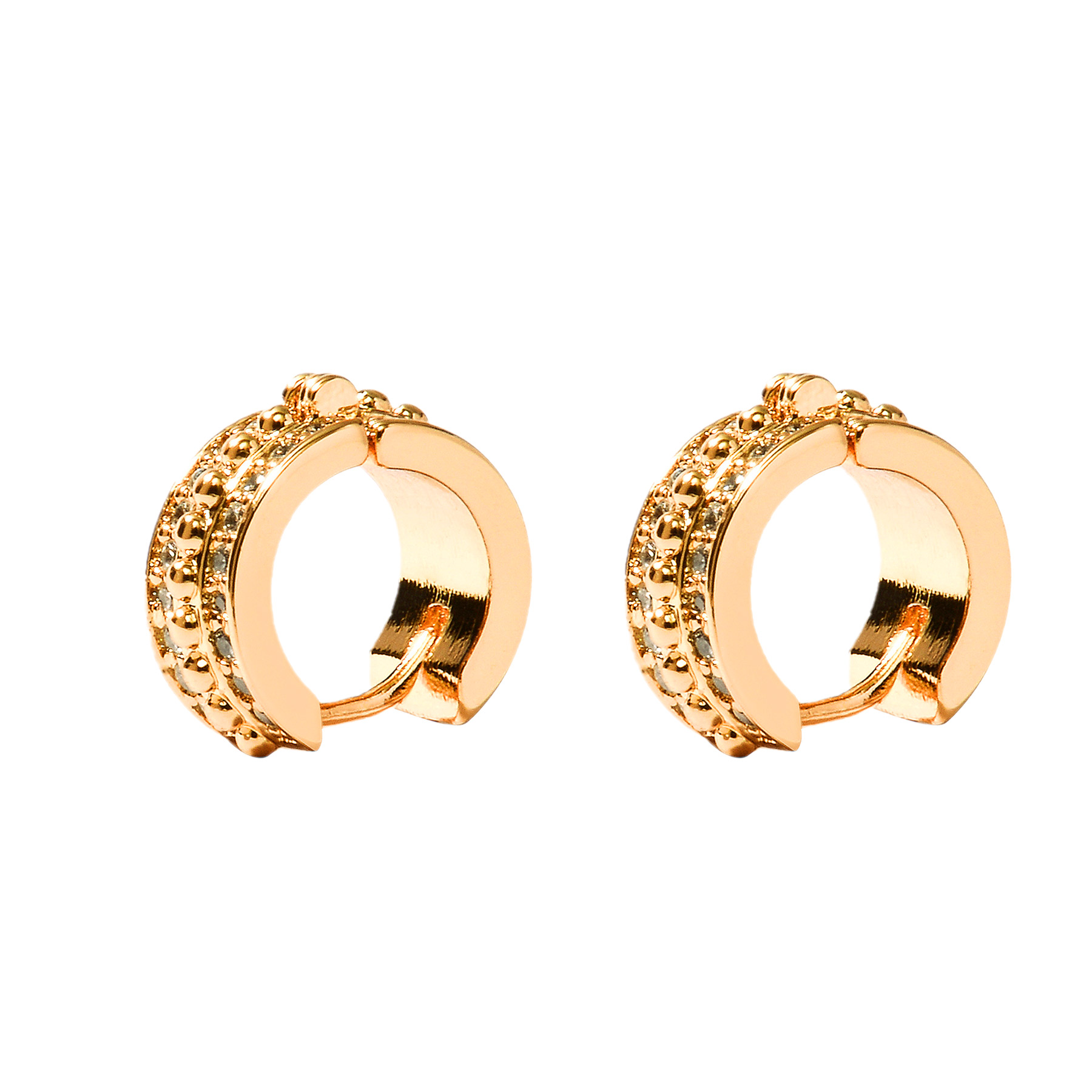 QM – 18K Gold Plated Brass Cubic Zirconia Cuff Earrings Huggie Stud