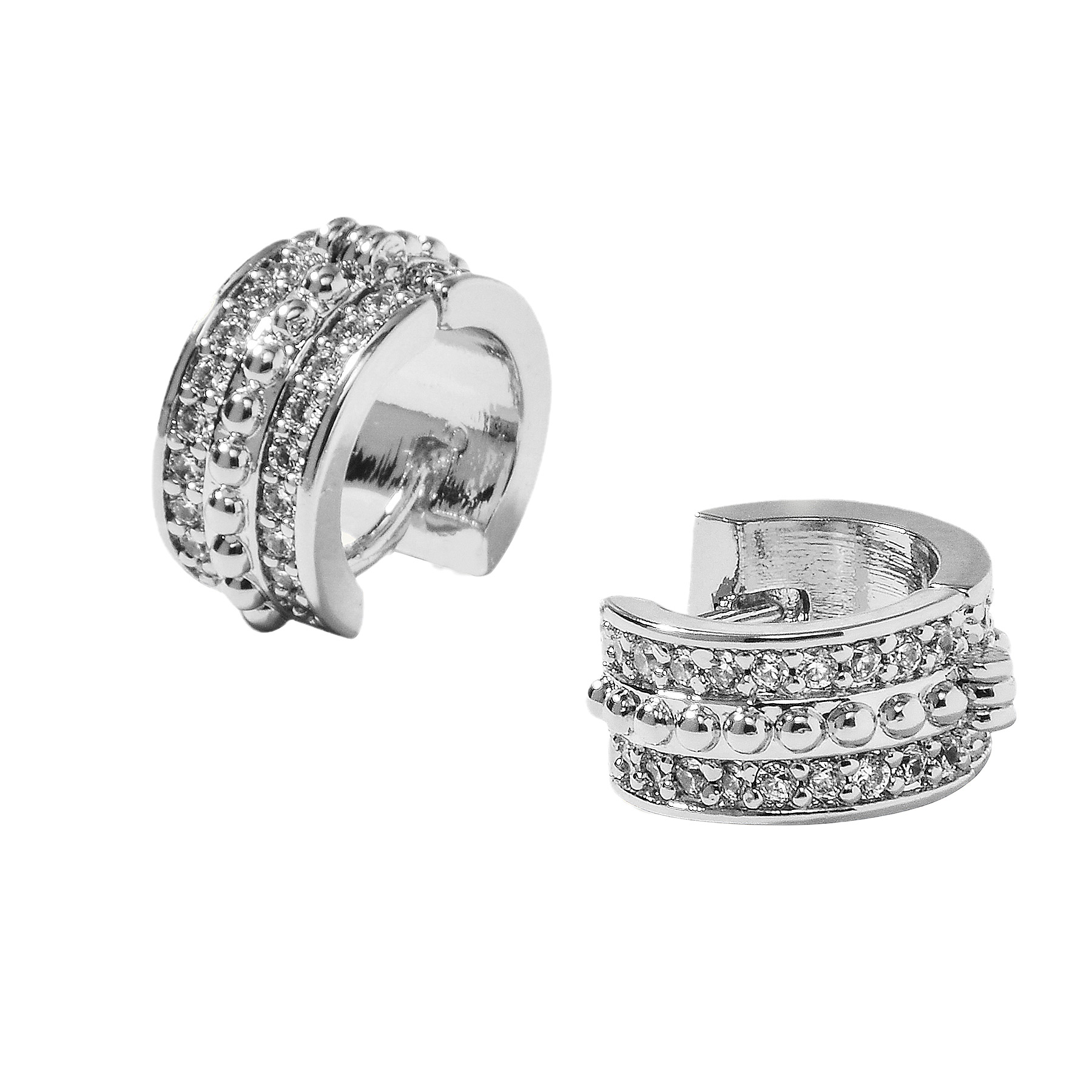 QM – 18K Gold Plated Brass Cubic Zirconia Cuff Earrings Huggie Stud