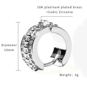 QM – 18K Gold Plated Brass Cubic Zirconia Cuff Earrings Huggie Stud