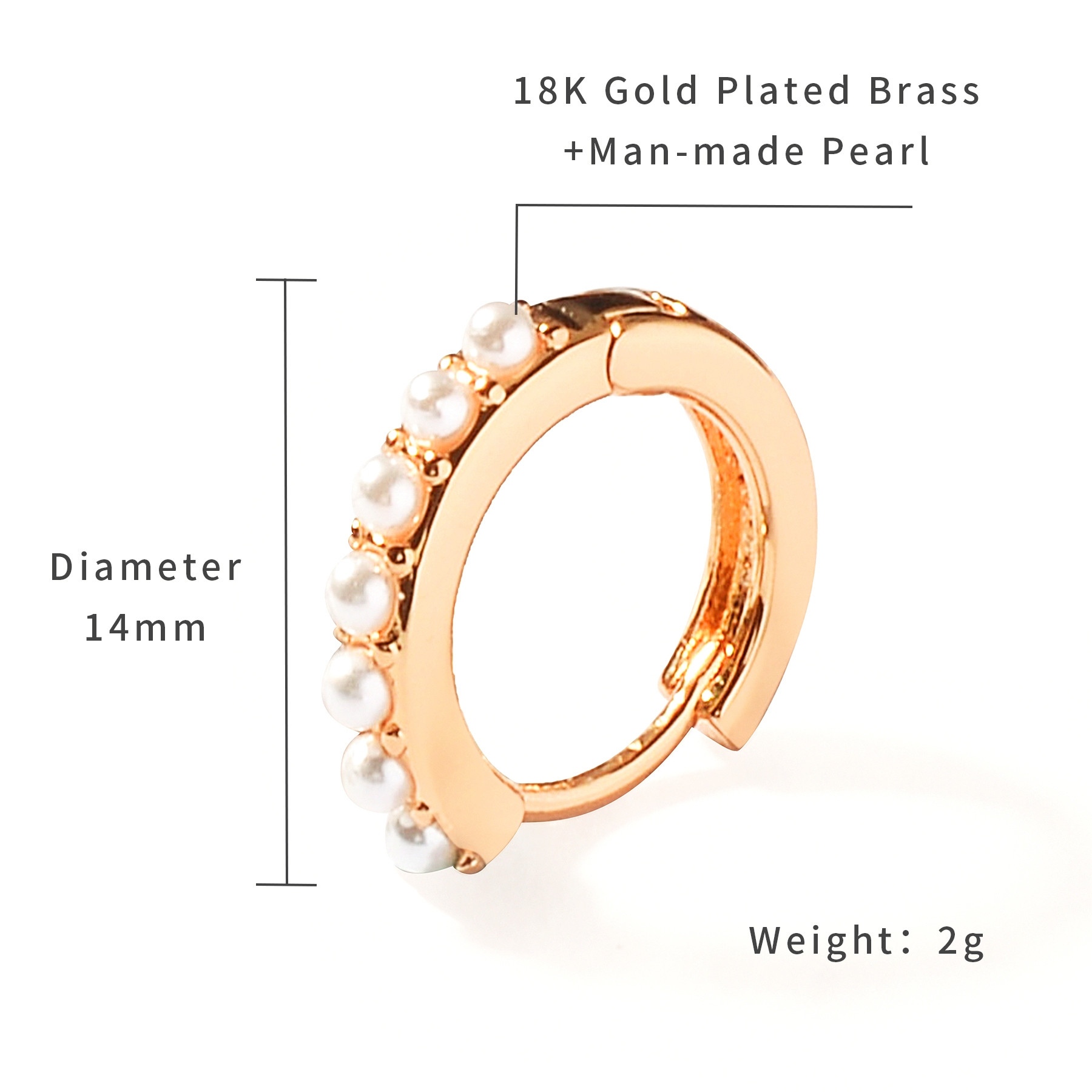 QM – 18K Gold Plated Brass Hoop Earrings With Peal Dainty Huggie Earrings