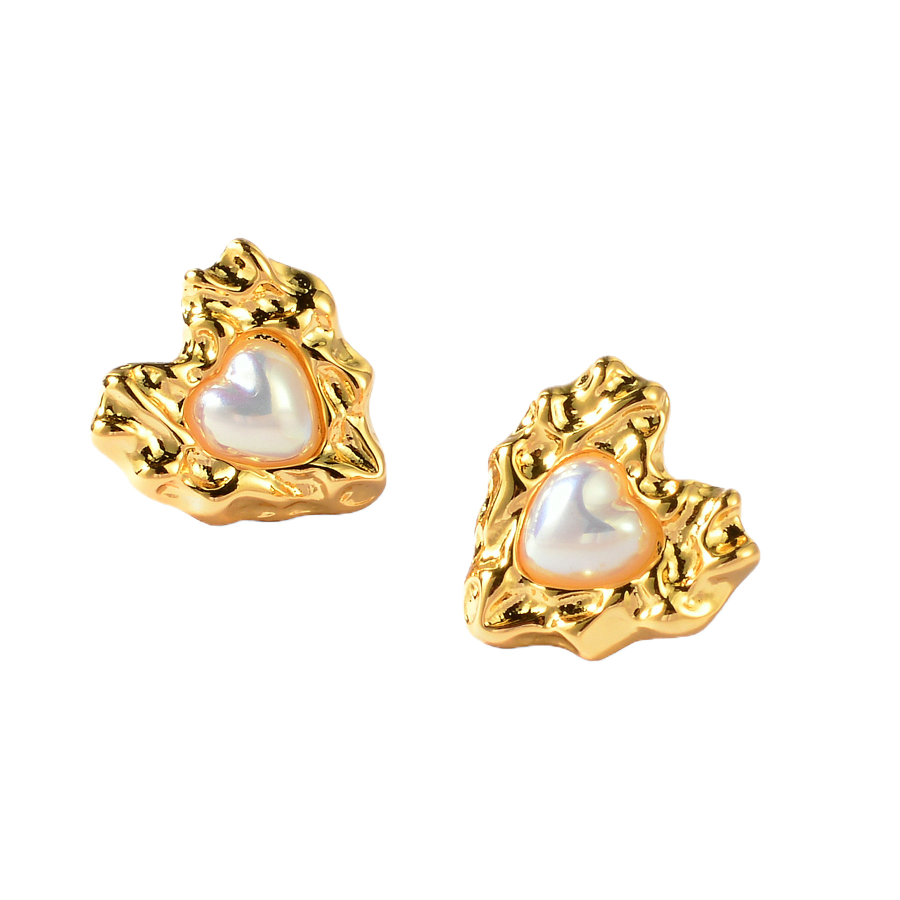 QM – 18k Gold Plated Heart Shape Pearl Stud Earrings