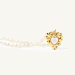 QM – 18k Gold Plated Heart Shape Pearl Stud necklaces