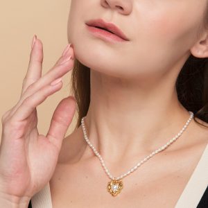 QM – 18k Gold Plated Heart Shape Pearl Stud necklaces