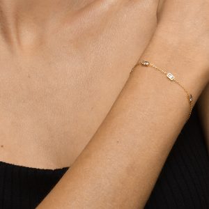 QM – Dainty Gold Bracelets for Women, 14K Gold Plated Cubic Zirconia Adjustable Bracelets