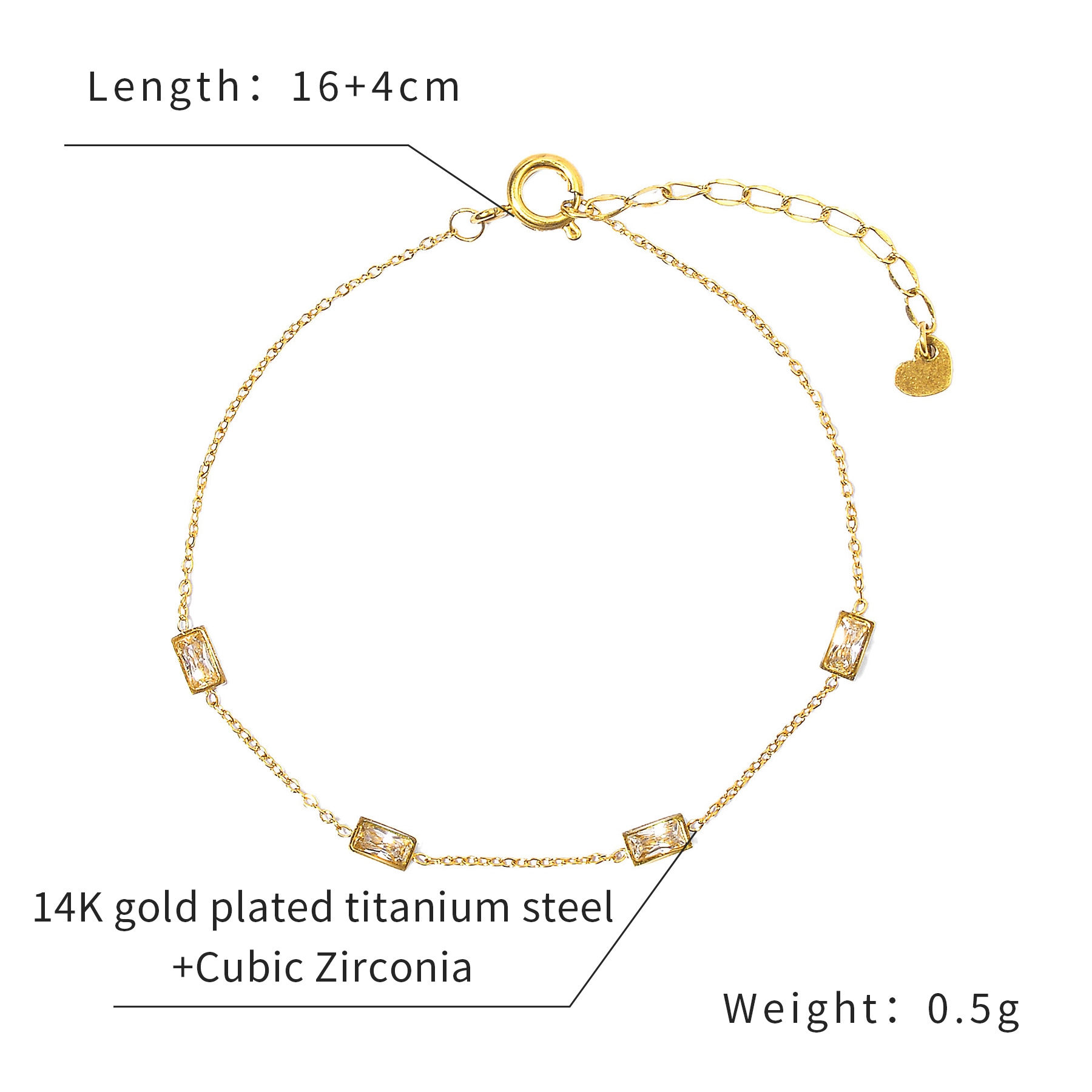 QM – Dainty Gold Bracelets for Women, 14K Gold Plated Cubic Zirconia Adjustable Bracelets