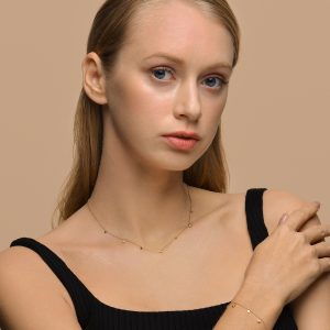 QM – Dainty Gold Bracelets for Women, 14K Gold Plated Cubic Zirconia Adjustable BraceletsEarrings With Peal Dainty Huggie Earrings