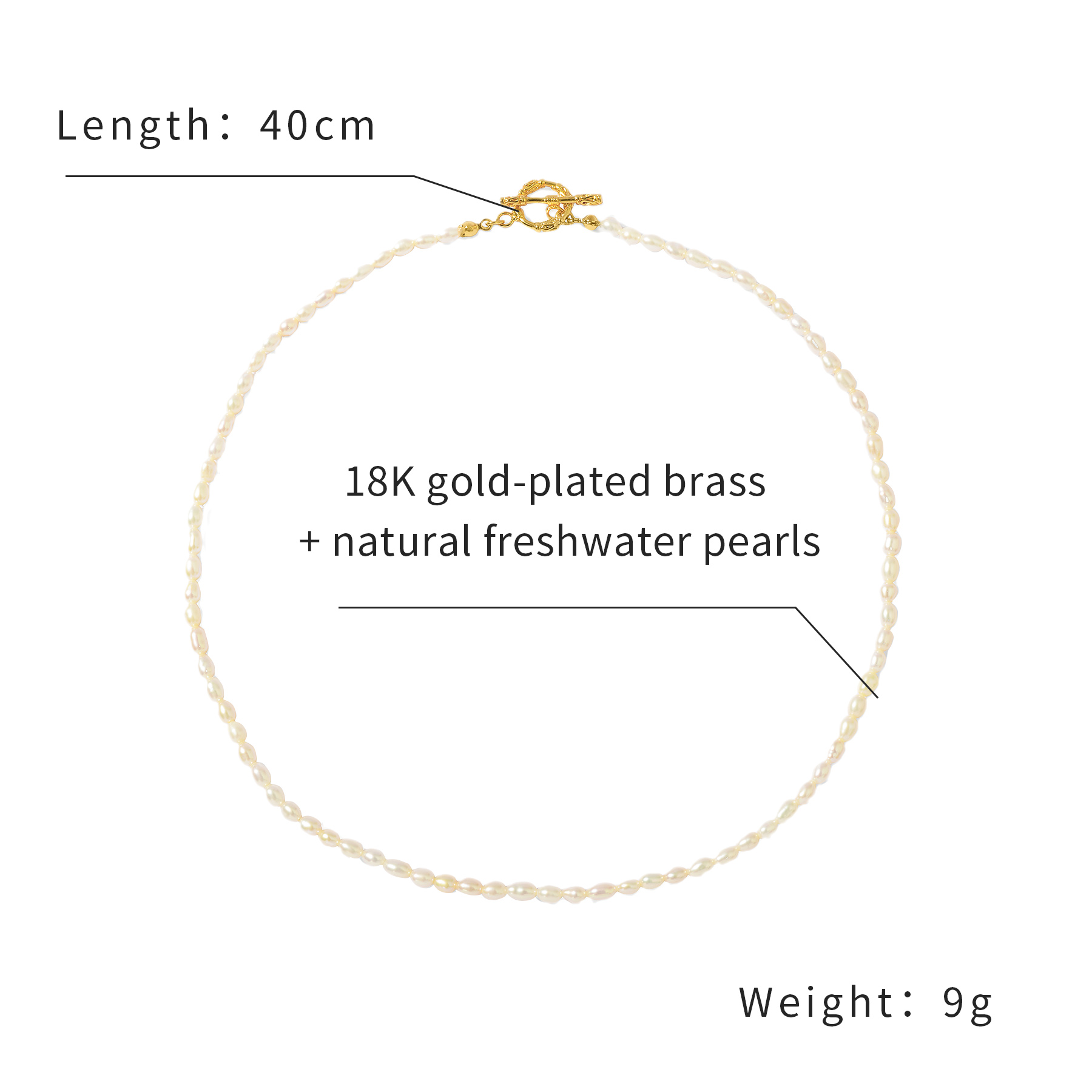 QM – Freshwater Pearls Dainty Necklaces with 18k Gold Plated Brass OT Buckle